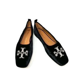 Tory Burch Embellished Black Velvet Flats